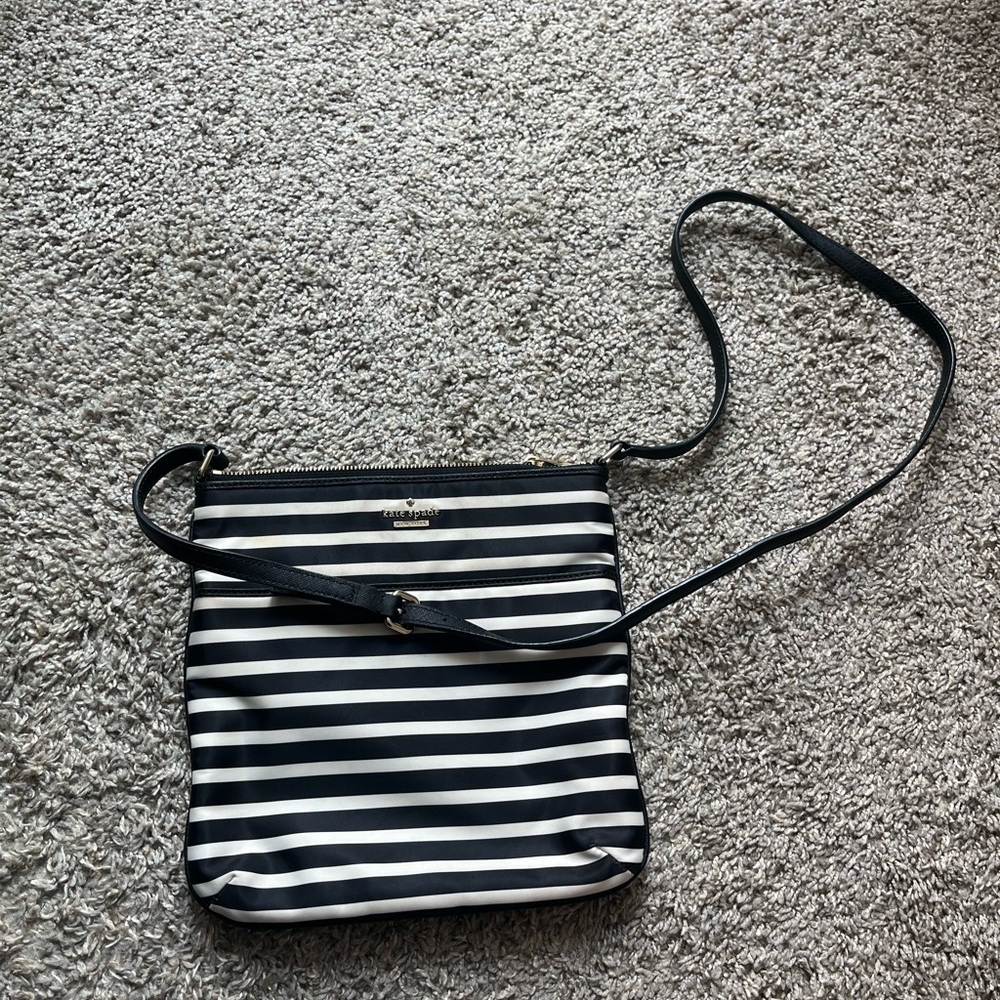 Kate Spade Black and White Striped Crossbody Bag